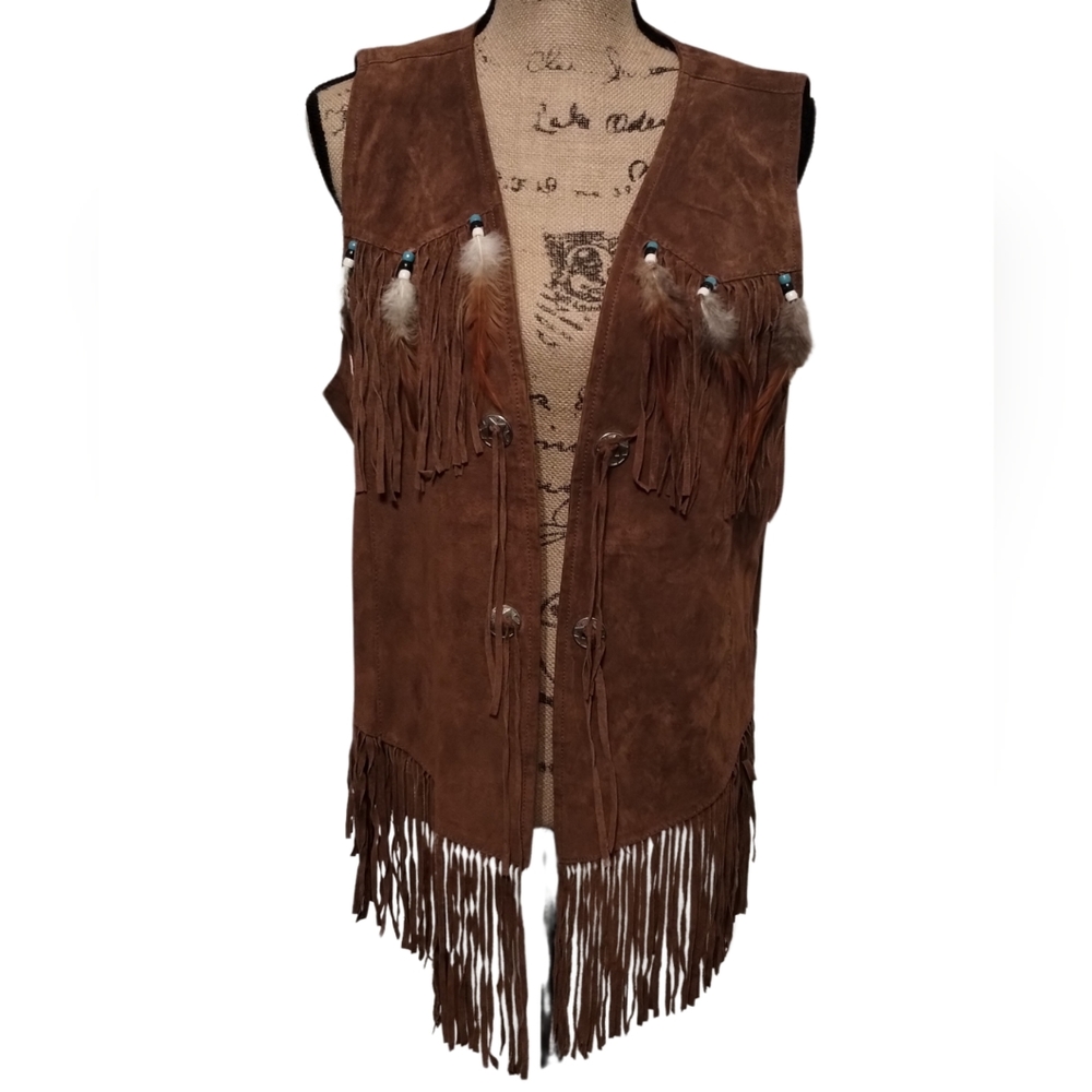Vintage 90s Leather Suede Vest Native American Style Size XXL